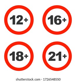 Age restriction signs isolated on a white background. Vector illustration