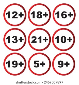 Age restriction signs. Mark age limit. Recommended age restriction signs. Mark the age limit. illustration vector. 11:11