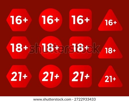 Age Restriction Symbols Collection in Red Background