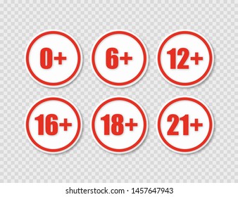 age restriction symbols with shadow on transparent background