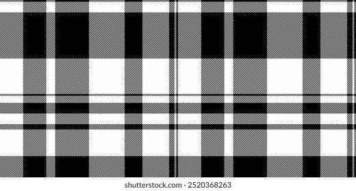 Age textile texture fabric, colourful vector seamless check. Purity tartan pattern plaid background in black and white colors.