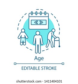 Age Turquoise Concept Icon. Aging Beauty Treatment And Lifting Idea Thin Line Illustration. Process Of Aging Vector Isolated Outline Drawing. The Life Cycle, Generation Of People Editable Stroke