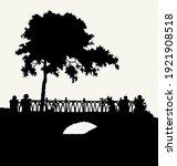 Age urban history arc path way yard brook bank scene outline black ink pen hand drawn picture frame art retro doodle line style. Scenic wild bush branch wood leaf plant view white text space backdrop