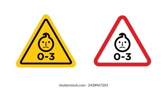 Age warning sign. 0 to 3 year baby hazard vector symbol. not suitable for less than 3 yr old child.