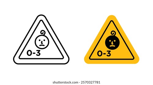 Age warning signs vectors set in black. line and flat versions