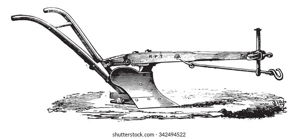 Age wooden plow to Eckert, vintage engraved illustration. Industrial encyclopedia E.-O. Lami - 1875. 