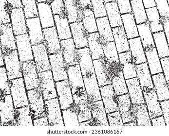 Aged, abstract vector grunge texture with pixelation, featuring paving slabs and resilient grass. Unique, artistic design element
