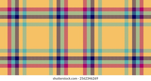 Aged background seamless plaid, strong textile fabric check. Female vector tartan pattern texture in amber and teal colors palette.