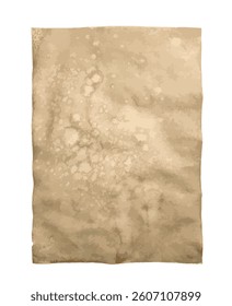 Aged blank parchment paper with stains and rough texture, vintage graphic style on white background. Concept of antique document or manuscript. Vector illustration