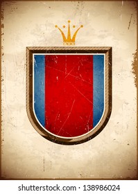 Aged card with blank shield and crown label