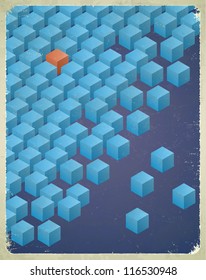 Aged card with messy cubes
