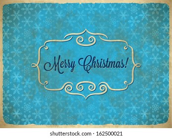 Aged Christmas vintage frame with snowflakes pattern