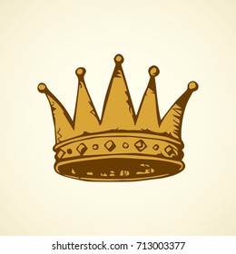 Aged classic luxury wealth noble corona hat award isolated on white backdrop. Freehand outline ink hand drawn picture sketchy in retro art scribble style pen on paper. Closeup view with space for text