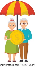 aged couple under umbrella and holding coin Concept, senior citizens protection plan Vector Icon Design, Economic Assistance Symbol, Unemployment Benefits Sign, Unconditional Income stock illustration