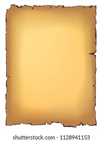 Aged dirty list on white billboard backdrop. Bright brown color hand drawn pad object logo with rip form in past art doodle style with space for text