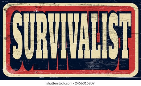 Aged and distressed survivalist sign on wood