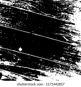 Aged dried board creative element. Grunge old wood black cover template. Wooden dry planks diagonal distressed overlay texture with knot. Weathered rural grainy timber backdrop. EPS10 vector.