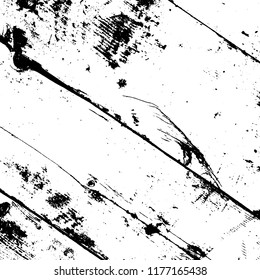 Aged dried board creative element. Grunge old wood black cover template. Wooden dry planks diagonal distressed overlay texture with knot. Weathered rural grainy timber backdrop. EPS10 vector.