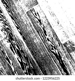 Aged dried board creative element. Grunge old wood black cover template. Wooden dry planks diagonal distressed overlay texture with knot. Weathered rural grainy timber backdrop. EPS10 vector.