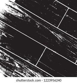 Aged dried board creative element. Grunge old wood black cover template. Wooden dry planks diagonal distressed overlay texture with knot. Weathered rural grainy timber backdrop. EPS10 vector.