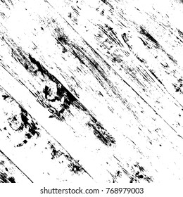Aged dried board creative element. Grunge old wood black cover template. Wooden dry planks diagonal distressed overlay texture with knot. Weathered rural grainy timber backdrop. EPS10 vector.
