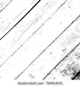 Aged dried board creative element. Grunge old wood black cover template. Wooden dry planks diagonal distressed overlay texture with knot. Weathered rural grainy timber backdrop. EPS10 vector.