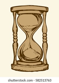 Aged flowing grain timekeeper isolated on white backdrop. Freehand outline ink hand drawn icon sketchy in art scribble style pen on paper. View closeup with space for text