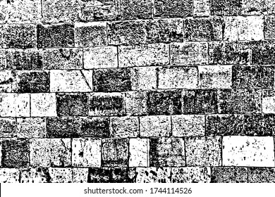 Aged grungy coarse stonework city.Damage front decor cellar house. Built bumpy vintage smoked fortress yard 3D design.Shabby rural facade fortified tower. Messy backdrop of ground floor castle dungeon
