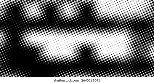 Aged halftone faded wavy gradient texture. Grunge dirty speckles and spots background. Black and white uneven sand grain wallpaper. comic vector backdrop