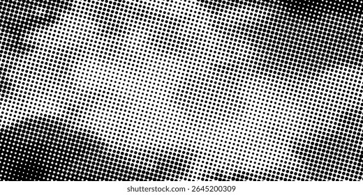 Textura de gradiente ondulado desbotado de meio-tom antigo. Grunge manchas sujas e fundo de manchas. Papel de parede de grãos de areia irregular preto e branco. Retro quadrinho pixelizado aleatório
