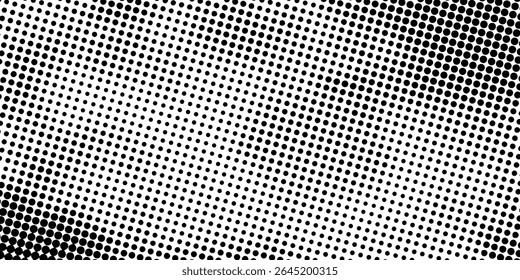 Aged halftone faded wavy gradient texture. Grunge dirty speckles and spots background. Black and white uneven sand grain wallpaper. Retro random pixelated comic

