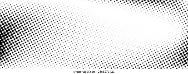 Aged halftone gradient background. Faded dotted grit noise texture. Black and white rasterized sand wallpaper. Retro pixelated backdrop. Anime or manga style comic grain overlay. Vector grunge bitmap