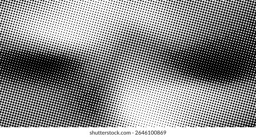 Textura de gradiente de ruído de meio-tom antigo. Grunge manchas sujas e fundo de manchas. Papel de parede de grãos de areia desbotado branco e preto. Vetor de tela de fundo horizontal cômico pixelizado retrô
