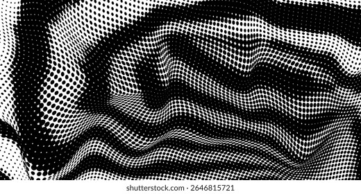 Textura de gradiente de ruído de meio-tom antigo. Grunge manchas sujas e fundo de manchas. Papel de parede de grãos de areia desbotado branco e preto. Fundo de quadrinhos horizontal pixelado retro. Pop-art de vetor arenoso
