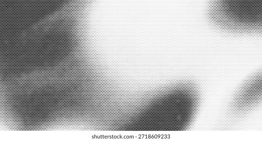 Textura de gradiente de ruído de meio-tom antigo. Grunge manchas sujas e fundo de manchas. Papel de parede de grãos de areia desbotado branco e preto. Fundo de quadrinhos horizontal pixelado retro. Pop-art de vetor arenoso