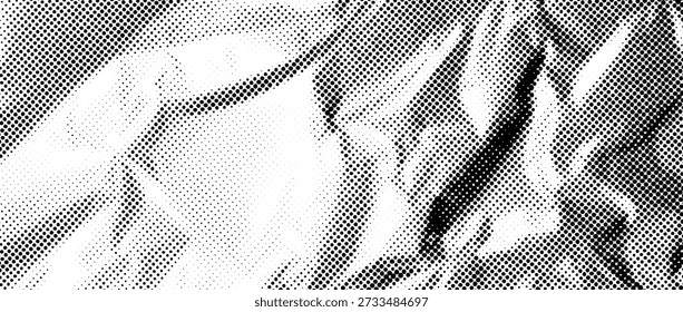 Mit Halbton geriffelte Folientextur. Gepunktete zerbröckelte metallische Auflage. Grob gefalteter Bitmaphintergrund. Verpixelte, cremige Oberfläche im Comic-Pop-Art-Stil. Vektor Korn Cartoon Gritty Papier Tapete