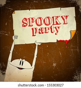 Aged halloween card with ghost displaying banner