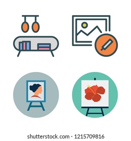 aged icon set. vector set about canvas, bookshelf and photo icons set.
