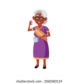 aged indian woman cooking delicious dish on kitchen cartoon vector. aged indian woman cooking delicious dish on kitchen character. isolated flat cartoon illustration