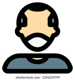 An aged man with weird hairstyle carrying mask.