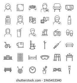 Aged nursing home icons set. Outline set of aged nursing home vector icons for web design isolated on white background