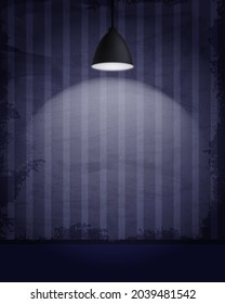 Aged old room with grunge striped wallpaper with hanging lamp for vector Halloween design