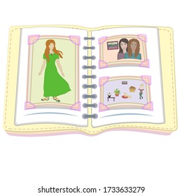Aged open photo album with photo pages