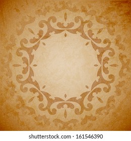 Aged paper background with round seamless ornament