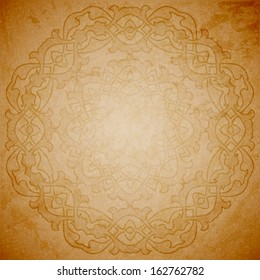 Aged paper background with round seamless ornament