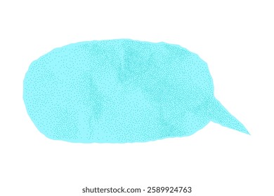 Aged paper speech bubble, blue isolated template for banner. Dialogue balloon with dotted gritty texture halftone effect, notebook sheet with jagged torn edges.