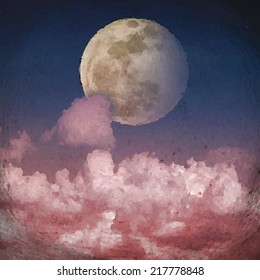 Aged paper texture with  cloud and Moon Vector 