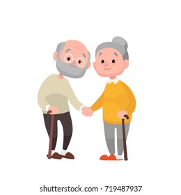 Aged people. Grandmother and grandfather holding hands illustration on a white background. Vector illustration in a flat style