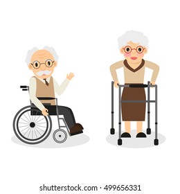 Aged people. Grandmother. Grandfather. Old age. Disability. For your design.