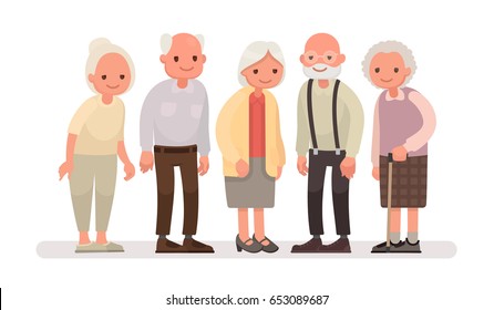 Personas mayores. Abuelos con antecedentes blancos. Ilustración vectorial en un estilo plano